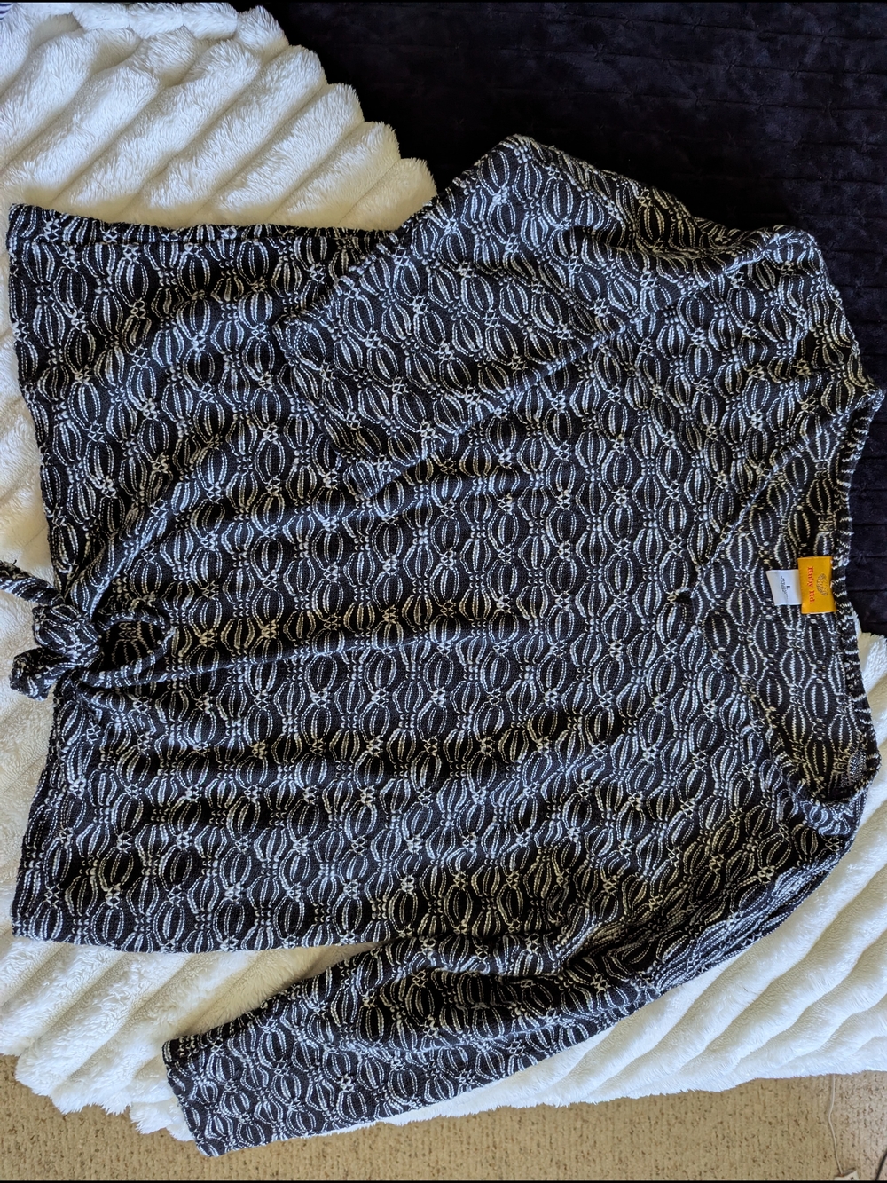 Ruby Rd. Black & White Top & Crown & Ivy Striped Hooded Long-Sleeve Top - Picture 2 of 5